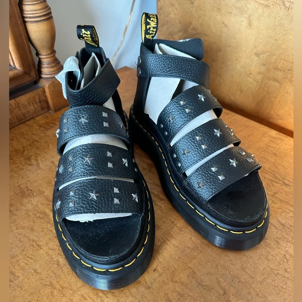 NWT Dr. Martens Black Clarissa II Quad Sandals with Stud Accents in size USW9 - Picture 2 of 7